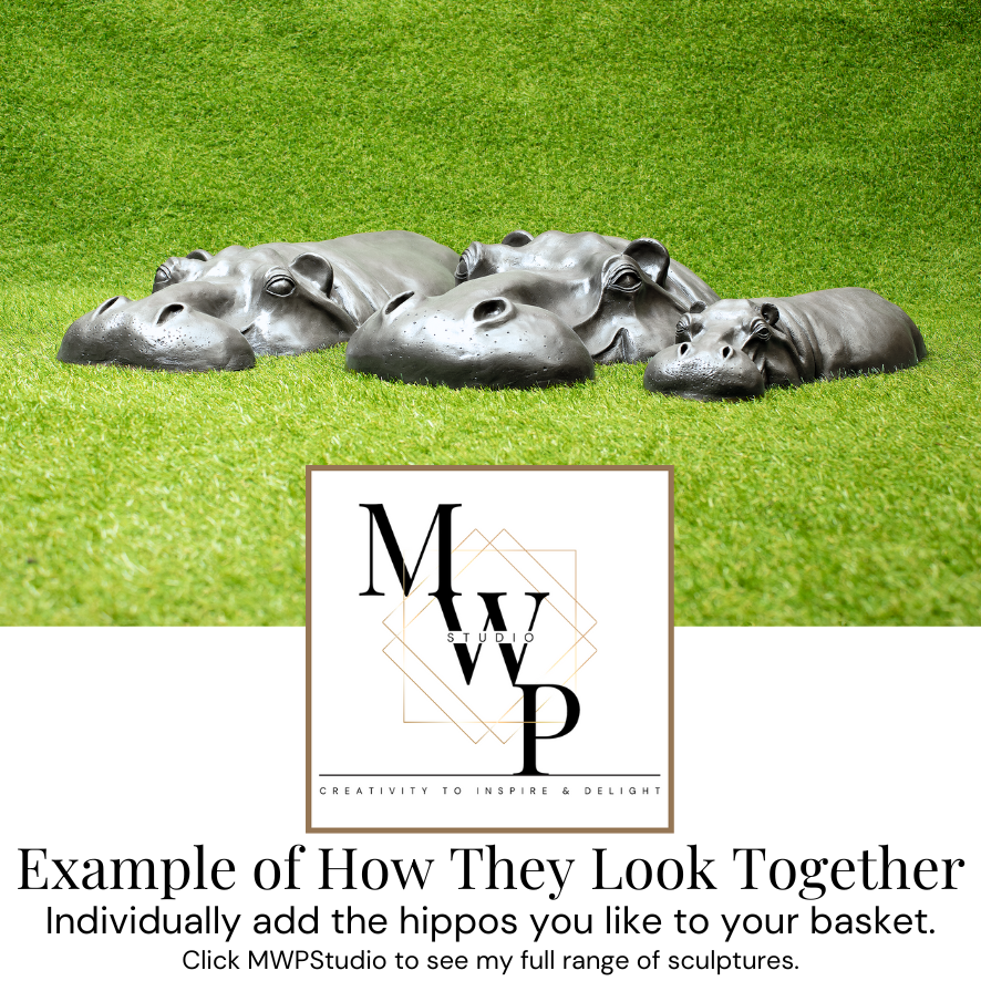 Handmade Aluminium Silver Hippo Head Garden Sculpture - Gardening Gifts
