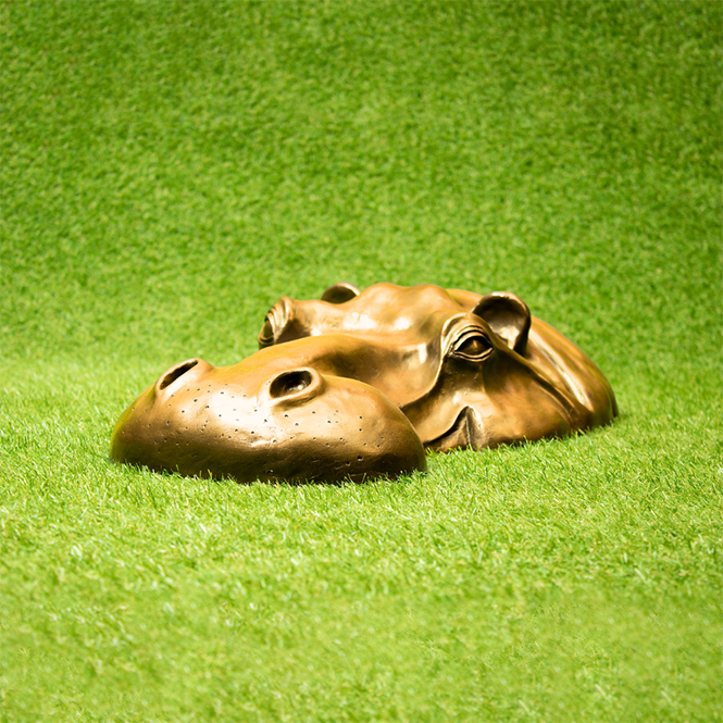 Handmade Painted Bronze Hippo Garden Sculpture