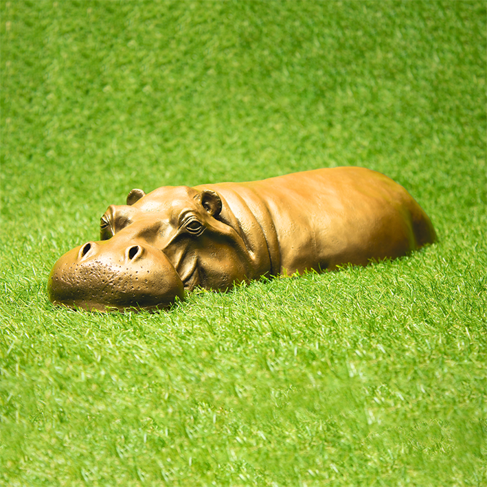 Small Handmade Painted Bronze Hippo Garden Ornament