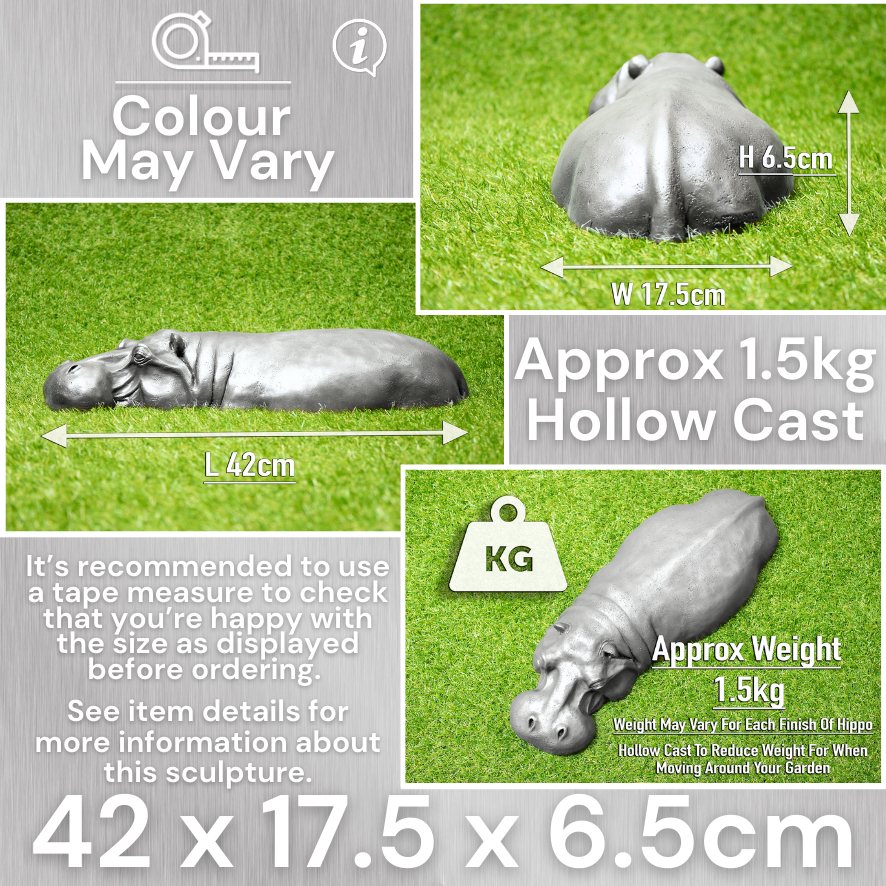Small Handmade aluminium silver Hippo Garden Ornament Listing Infographic