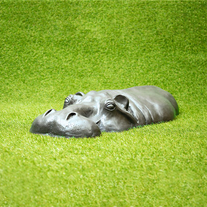 Large Silver Aluminium Hippo Garden Ornament - New Home Gift