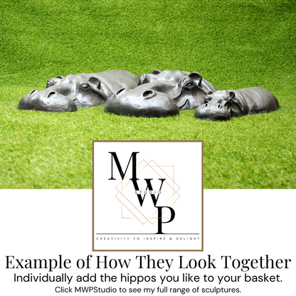 Large Silver Aluminium Hippo Garden Ornament - New Home Gift