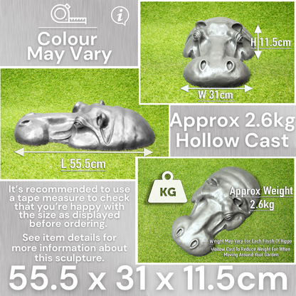 Handmade Aluminium Silver Hippo Head Size And Weight Infogrphic