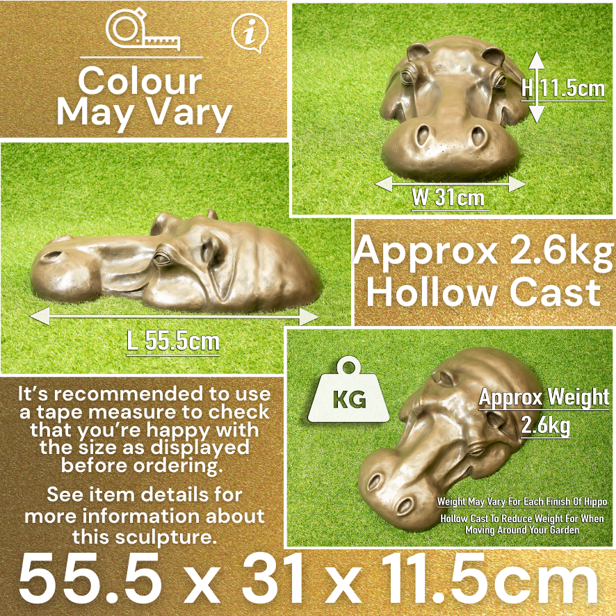 Handmade Resin / Bronze Hippo Head Garden Ornament - Gardener Birthday Gift