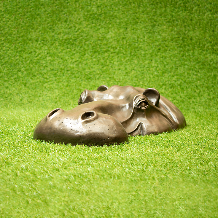 Handmade Bronze Hippo Head Garden Sculpture