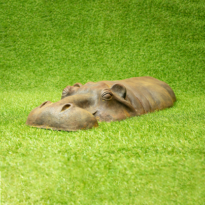 Large Silver Aluminium Hippo Garden Ornament - New Home Gift