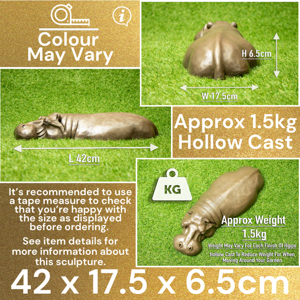 Small Handmade bronze Hippo Garden Ornament Listing Infographic