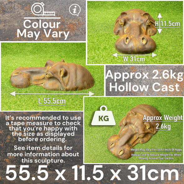 Handmade Rusty Hippo Head Garden Sculpture - Gardening Gift