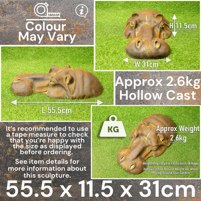 Handmade Rusty Hippo Head Garden Sculpture - Gardening Gift