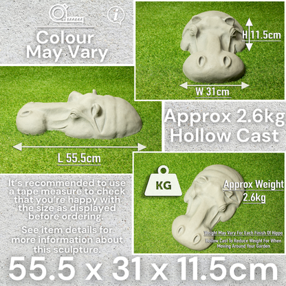 Handmade Resin / Stone Hippo Head Garden Art - Housewarming Gift